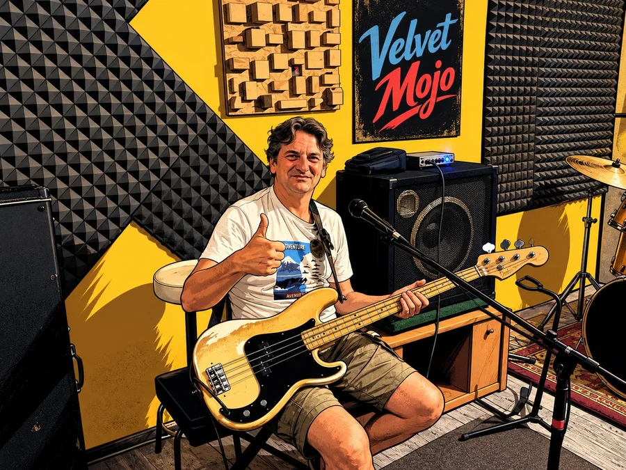 Danko na basu na probi benda Velvet Mojo